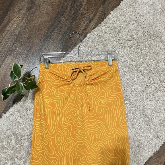 Zara Size XS Orange Yellow Abstract Print Cutout Pull On Midi Skirt - Picture 3 of 6